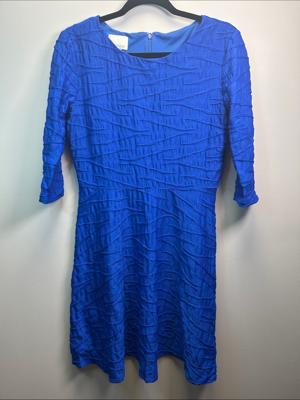 Donna Morgan Royal Blue Textured Long-Sleeve Fit & Flare Dress